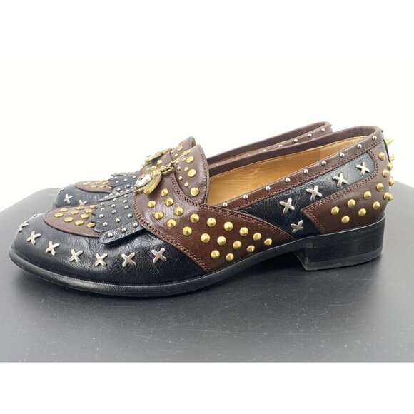 Gucci Other - GUCCI Brown Studded Horsebit fringed Leather Loafer dress shoes sz 11.5 GUCCI